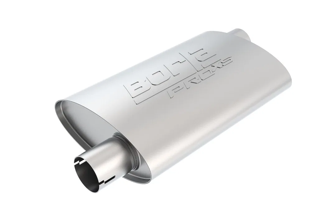 400490 – BORLA Exhaust Muffler, T-304 Stainless Steel 4 Inch Height x 9-1/2 Inch Width Case Single 2-1/2 Inch Offset ...